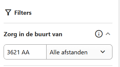 Zorg in de buurt van filter - postcode patient