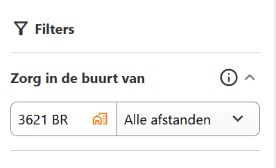 Zorg in de buurt van filter - postcode verwijzer